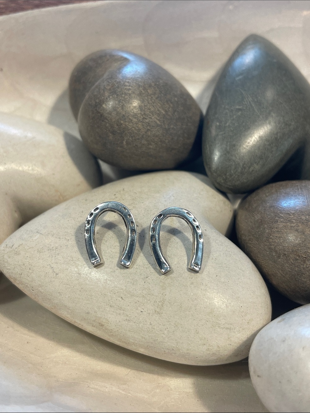 Vintage Artisan Equestrian Horseshoe Earrings in Sterling Silver